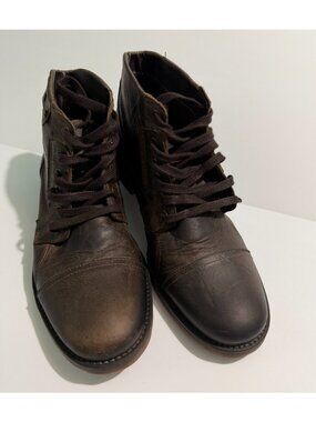 Bull Boxer Mens 9 Brown Leather Ankle Boots Cap Toe Lace Up Distressed